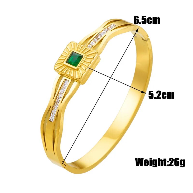 Bracelete Cravejado - Zircônia e Cristal Verde Esmeralda Banhado a Ouro 18k